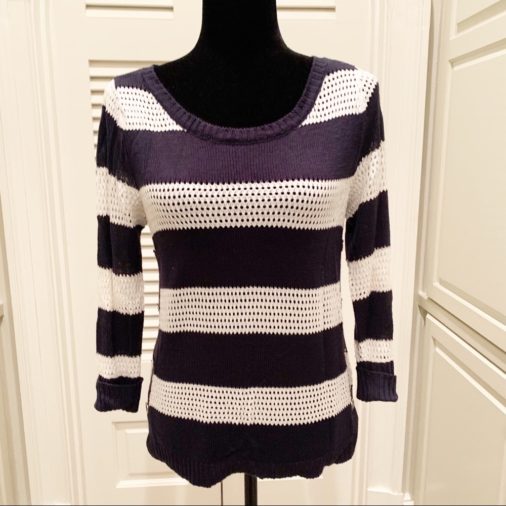 🏷️ New York & Co Preppy Navy White Sailor Button Sweater XS